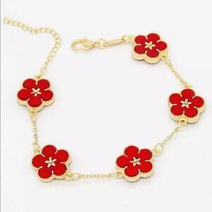 Five Leaves Flower Bracelets Adjust 6” to 8” Charm Double Sided Flowers Metal